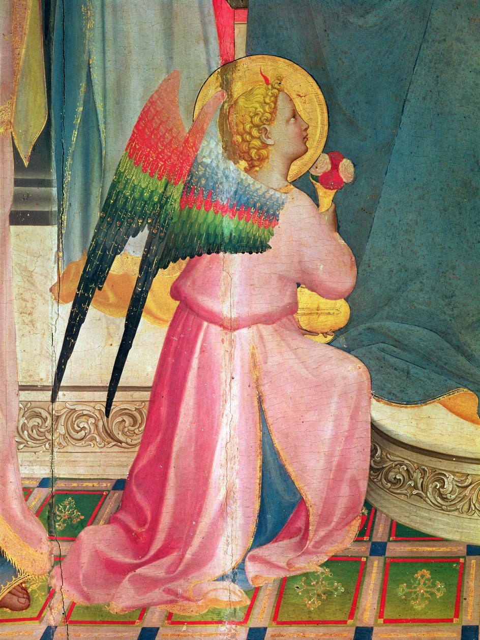 A szentek között trónoló szűz részlet egy angyalról, 1424-1425 körüli tempera a panelen alkotó: Fra Angelico
