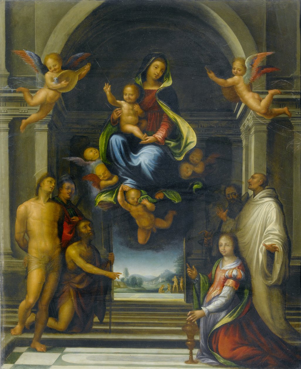 A Szűz és a Gyermek szentekkel körülvéve, 1570-1674 olaj, réz alkotó: Fra Bartolommeo