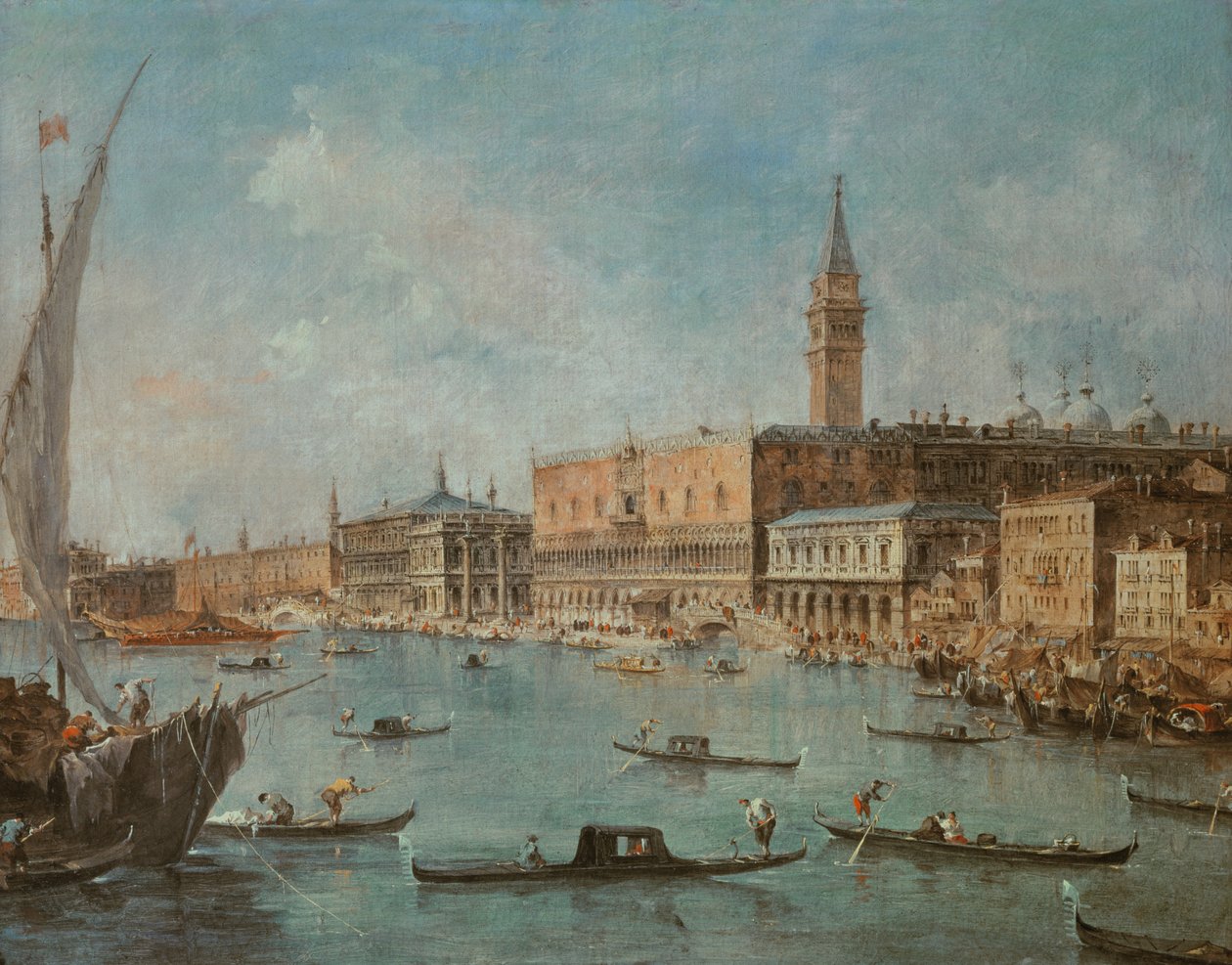 A Dózse-palota és a Molo a velencei San Marco-medencéből, 1770 körül alkotó: Francesco Guardi