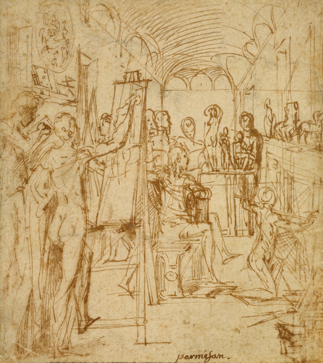 Egy festő stúdió belseje alkotó: Parmigianino