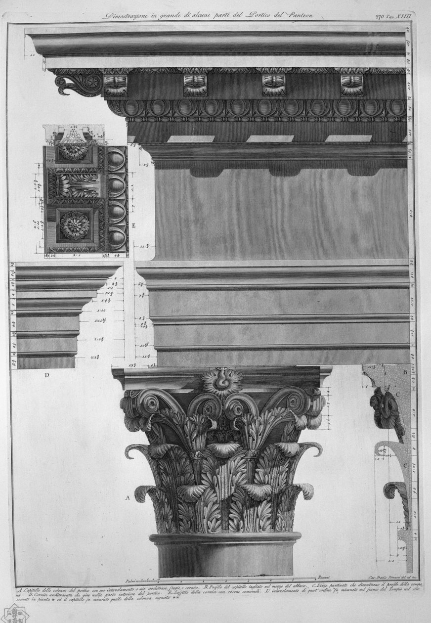 Nagy bemutató a Pantheon portikájának egyes részeiről alkotó: Francesco Piranesi