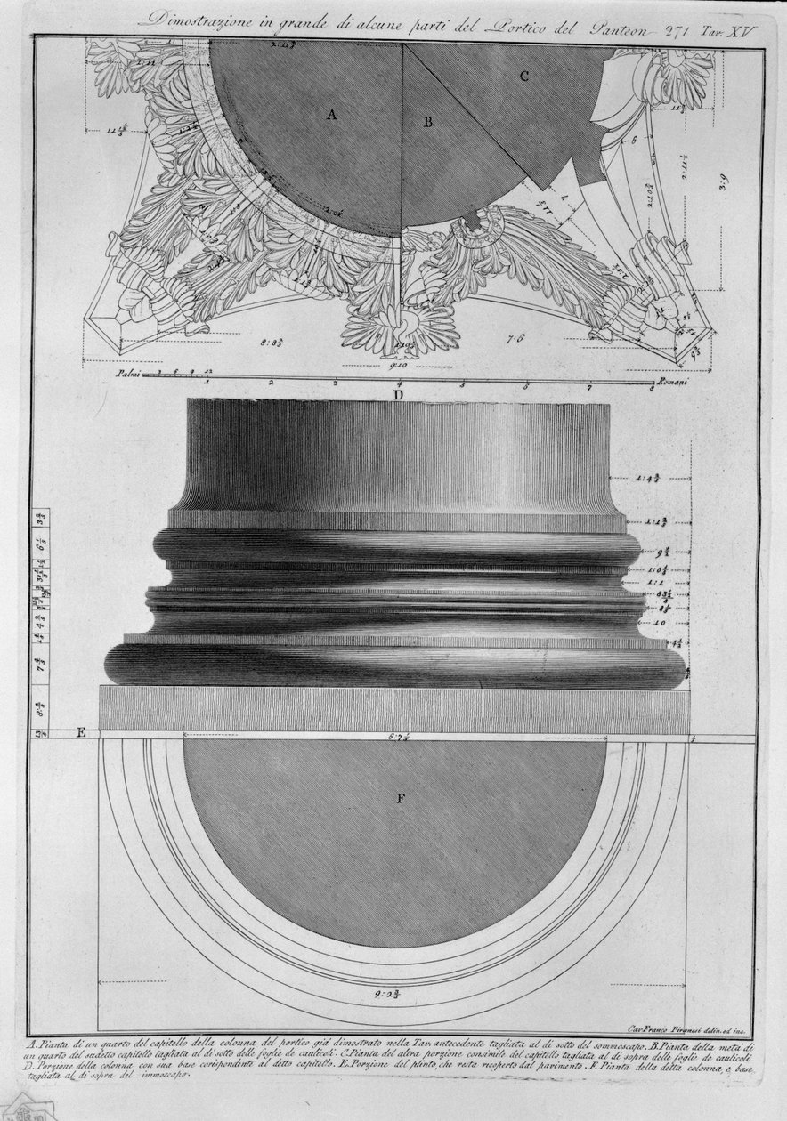 Nagy bemutató a Pantheon portikájának egyes részeiről alkotó: Francesco Piranesi
