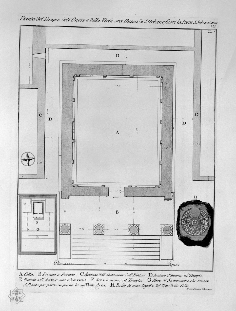 A Becsület és Erény Templomának, a mai Szent Urbán-templomnak a Szent Sebestyén-kapun kívüli alaprajza. alkotó: Francesco Piranesi