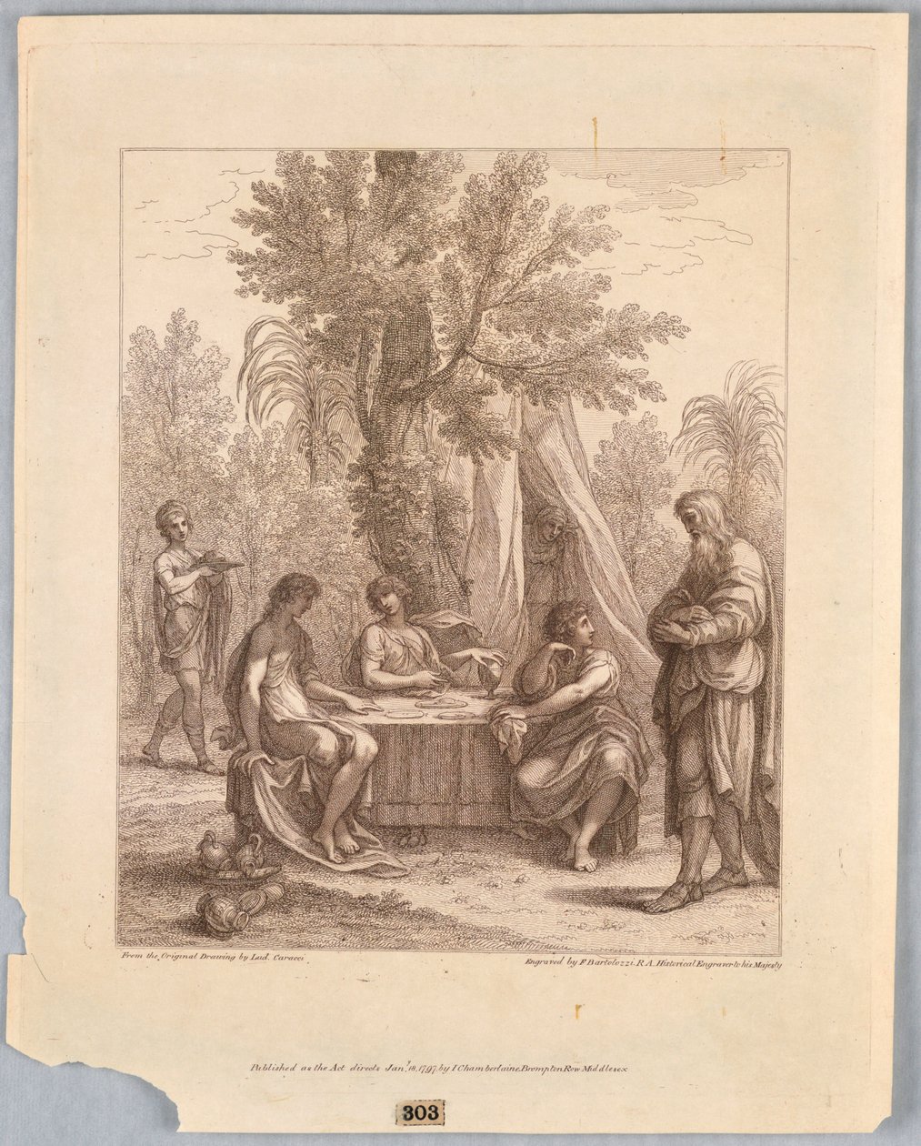 Ábrahám három angyalt szórakoztat alkotó: Francesco Bartolozzi