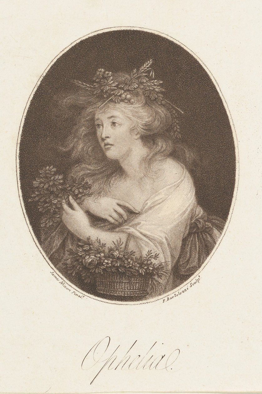 Ophelia Shakespeare, Hamlet, 1784. 4. felvonás. alkotó: Francesco Bartolozzi