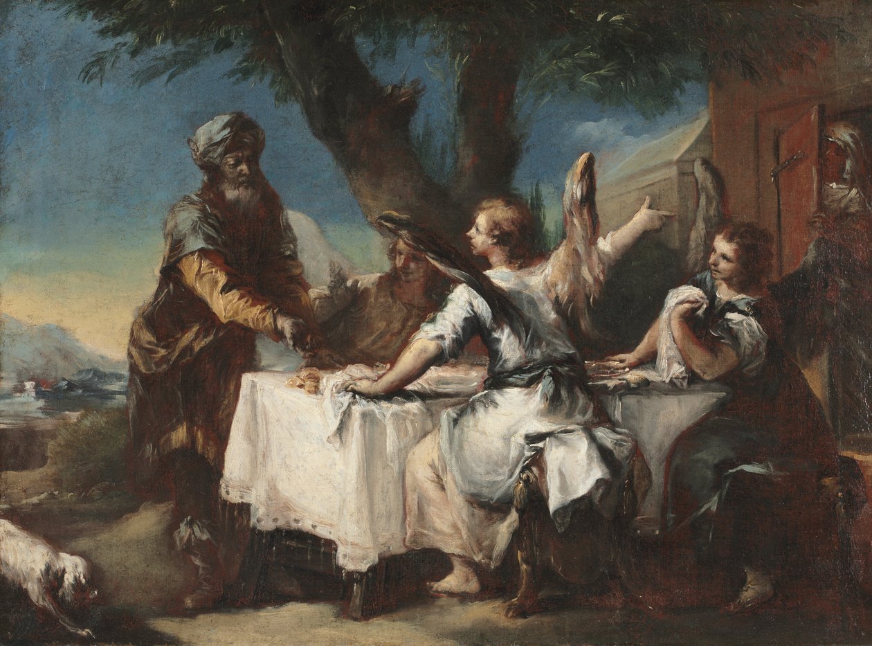 Ábrahám üdvözli a három angyalt alkotó: Francesco Guardi