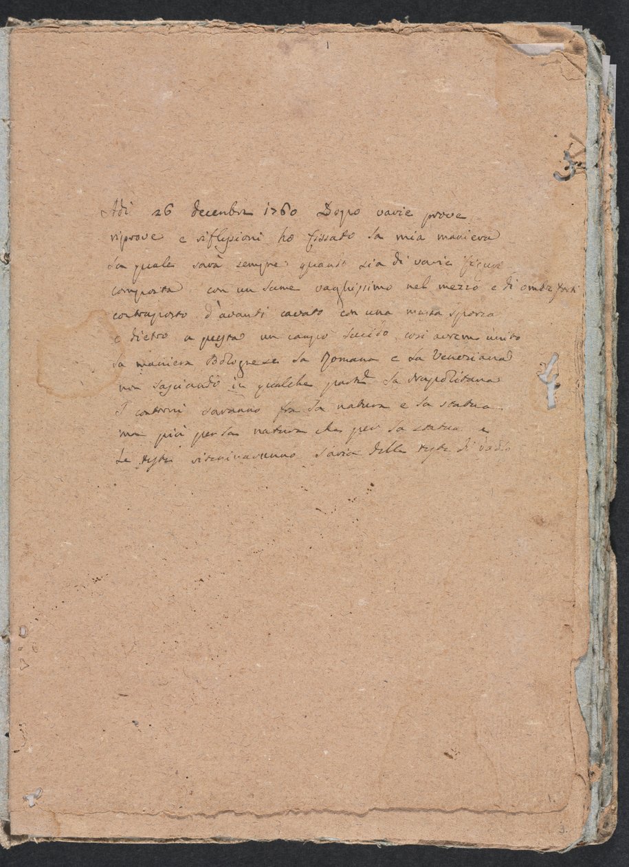 Verona vázlatfüzet: Felirat 1. oldal, 1760. alkotó: Francesco Lorenzi