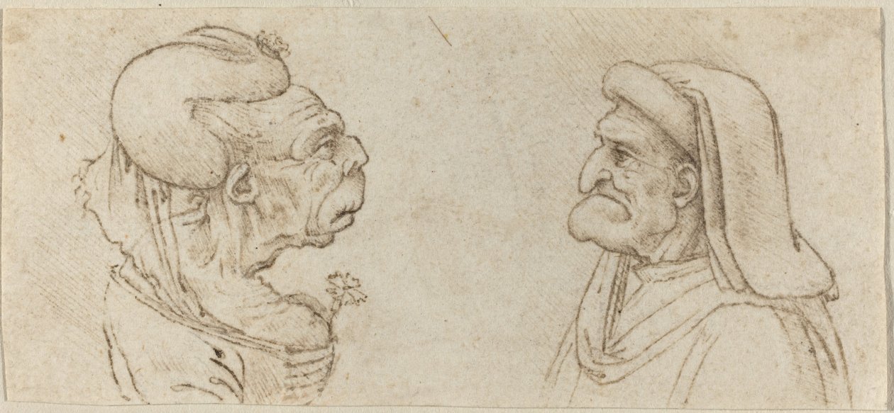 Két groteszk fej alkotó: Francesco Melzi after Leonardo da Vinci