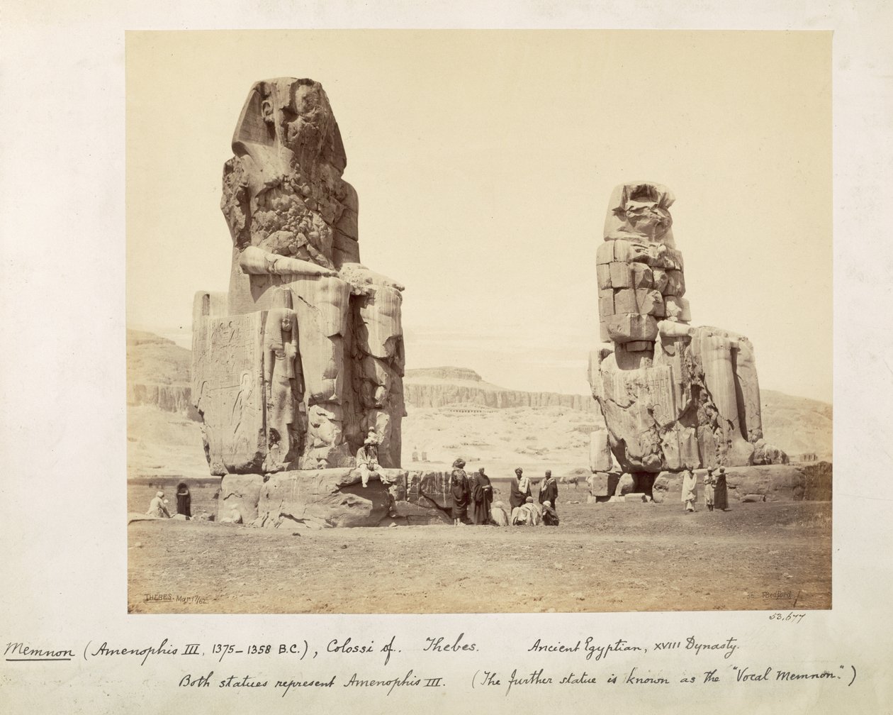 Memnon kolosszusai, III. Amenhotep szobrai, XVIII. dinasztia, ie 1375-1358 körül, Théba, 1862 (szépia fotó) alkotó: Francis Bedford