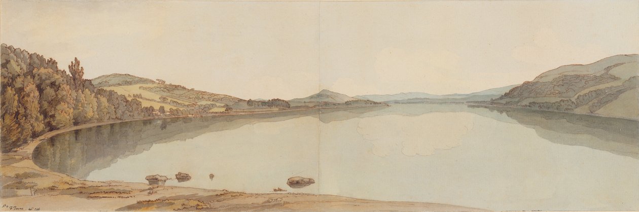 Windermere-tó, 1786 (wc tollal és tintával papíron) alkotó: Francis Towne