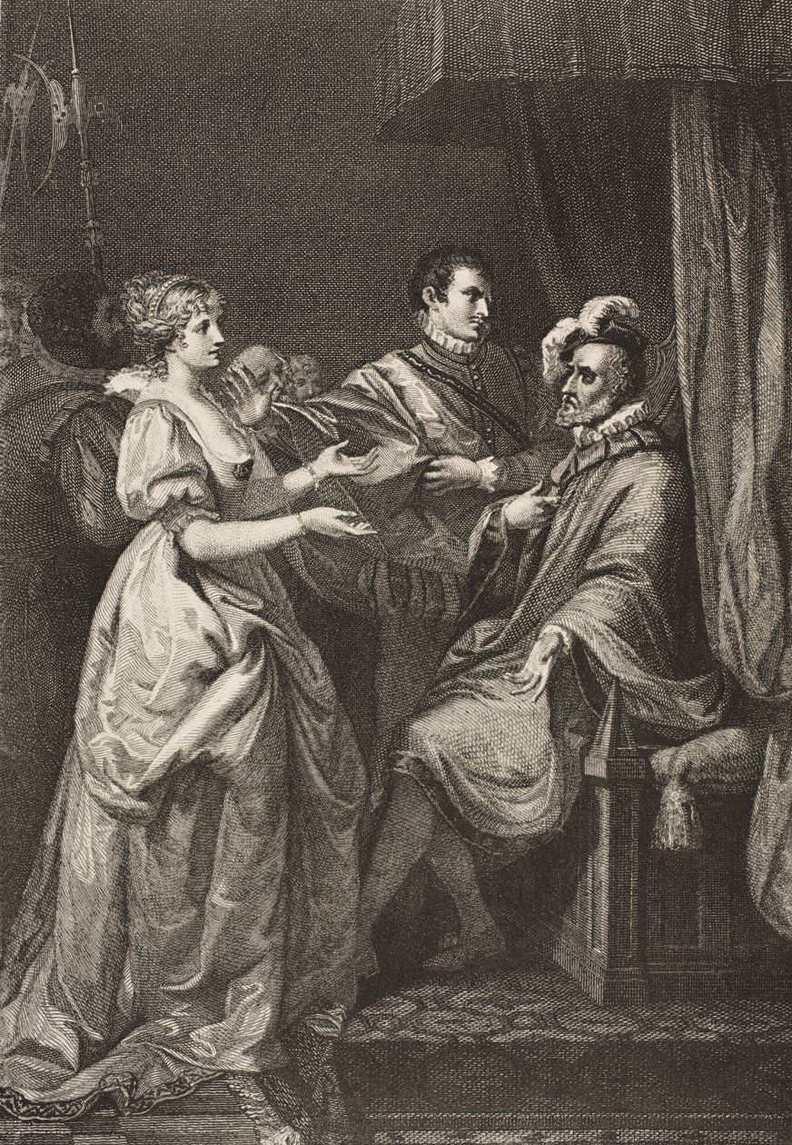 Párizs, a királyi palota, II. felvonás, III. jelenet, a "Minden jó, ha a vége jó" című műből, The Boydell Shakespeare Gallery, 19. század végén jelent meg alkotó: Francis Wheatley