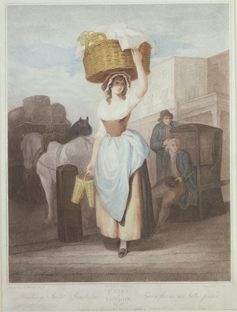 Eper, Scarlet Strawberries, „The Cries of London” 9. táblája, Giovanni Vendramini (1769-1839) metszet, pub. készítette: Colnaghi und Co., 1795 (stipple-metszet) alkotó: Francis Wheatley