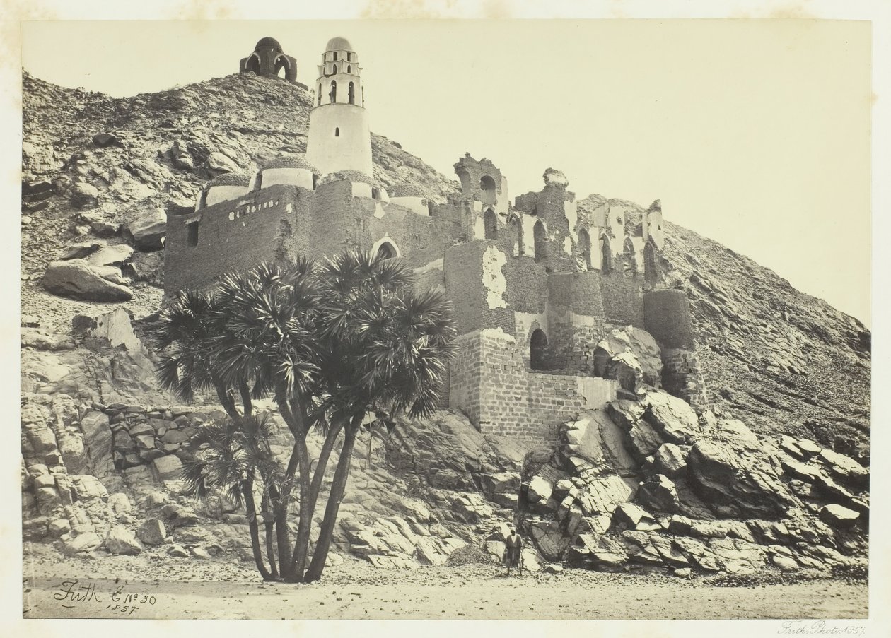 Doum Pálma és rommecset, Philæ, 1857. alkotó: Francis Frith