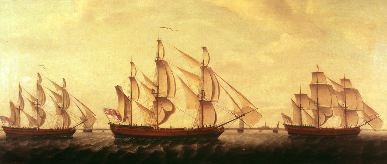 Három Hudson Bay hajó a Temzén alkotó: Francis Holman