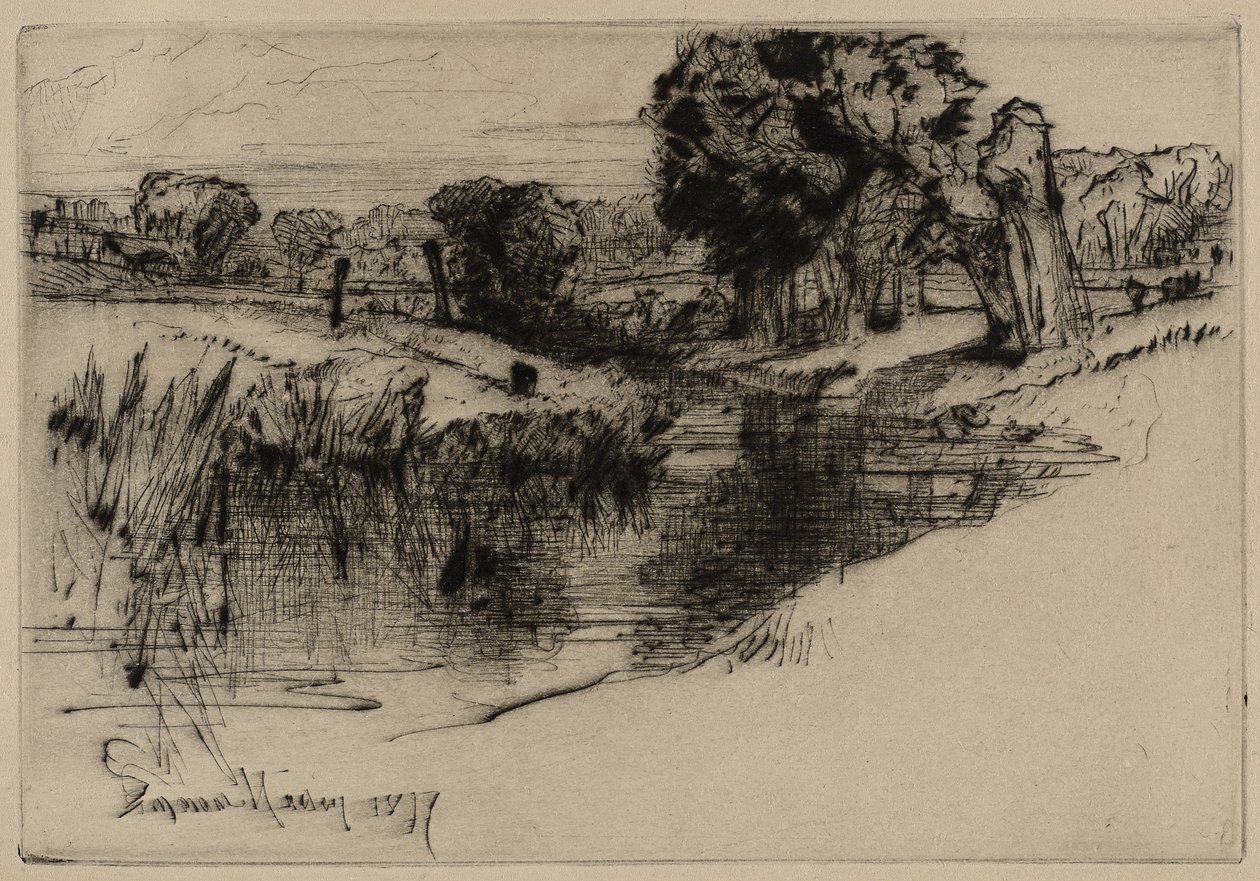 A holtág, 1877 (szárazpont) alkotó: Francis Seymour Haden