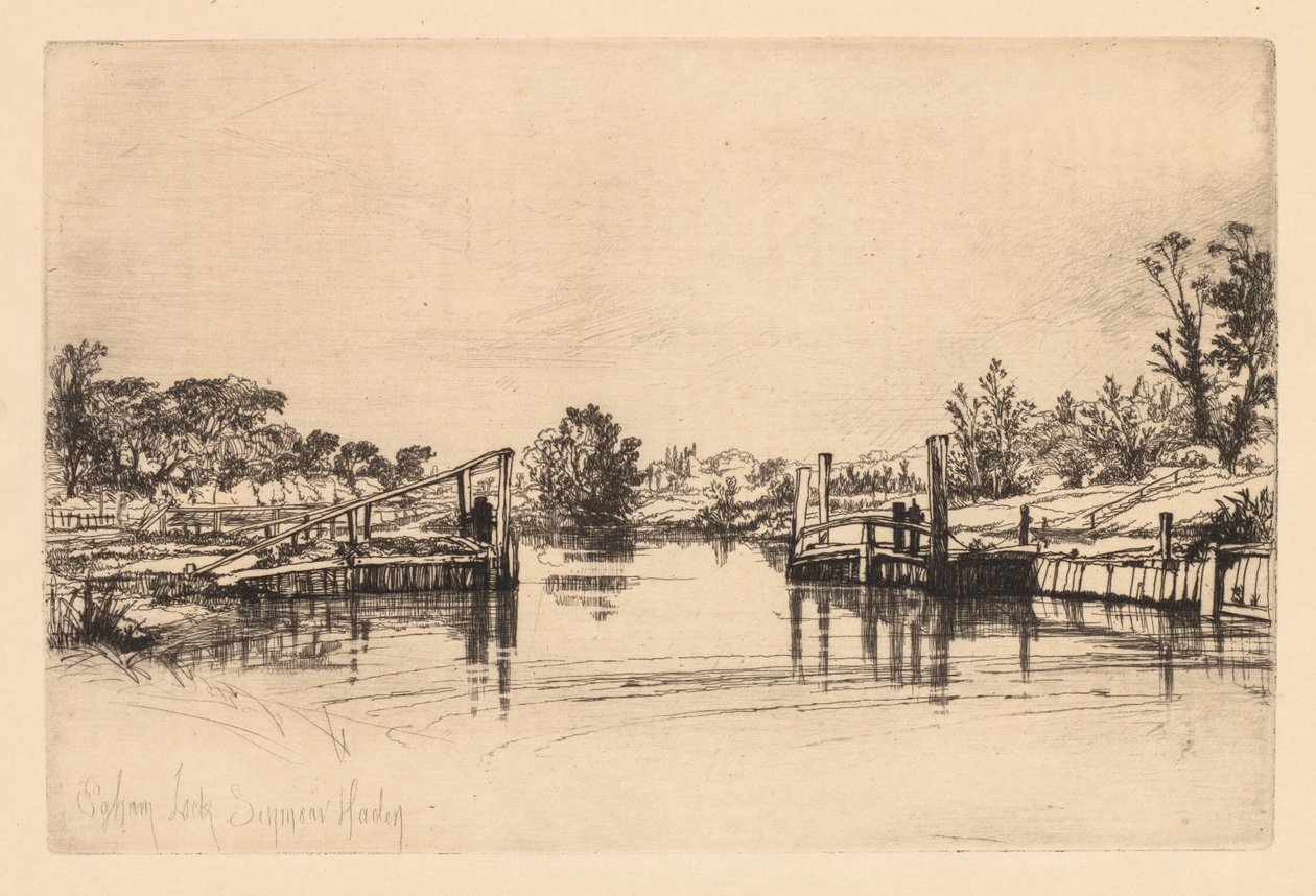 Egham Lock, 1859. alkotó: Francis Seymour Haden