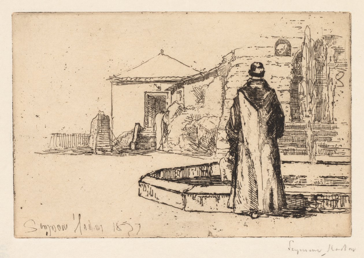 Szerzetes a szökőkútnál, 1877. alkotó: Francis Seymour Haden