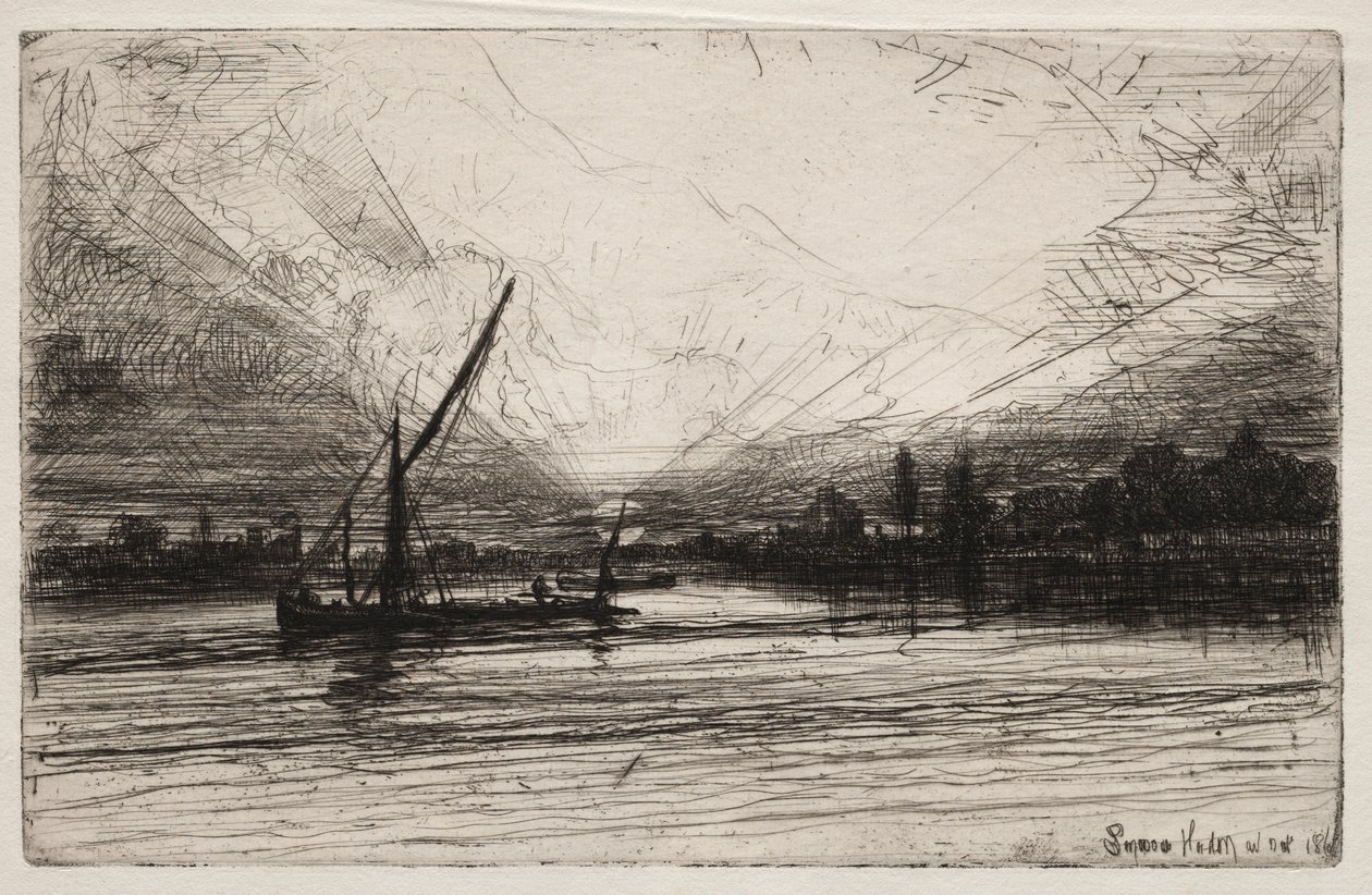 Naplemente a Temzén, 1862. alkotó: Francis Seymour Haden