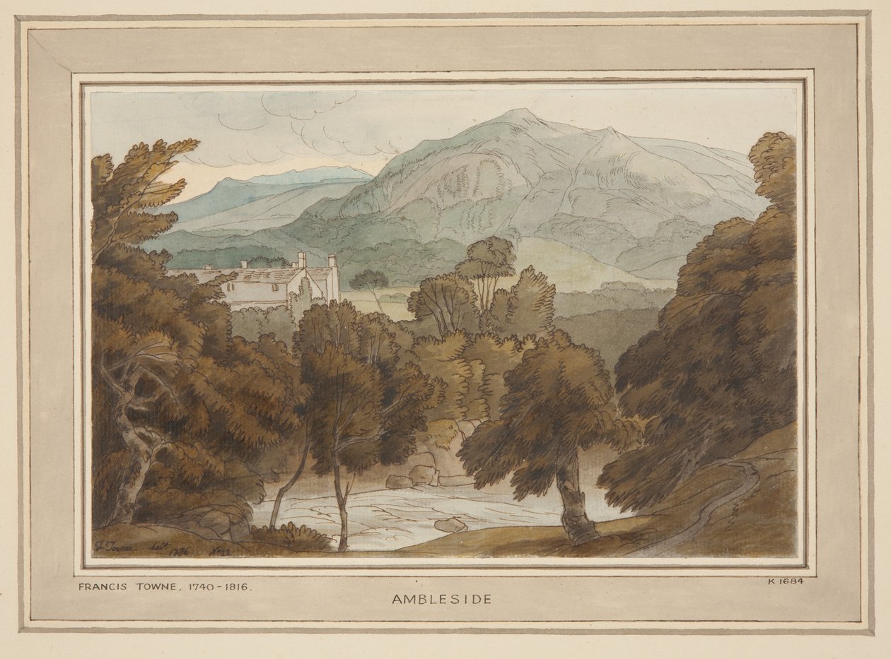 Ambleside, kilátás a Clappers Gate közelében, Ambleside alkotó: Francis Towne