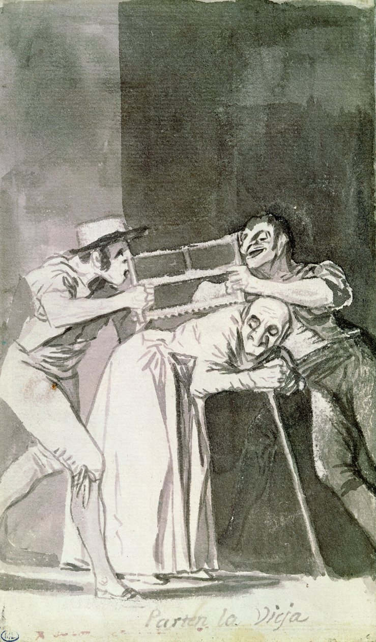 Cut the Old (Parten la vieja), 1810 körül (szépia mosás) alkotó: Francisco de Goya
