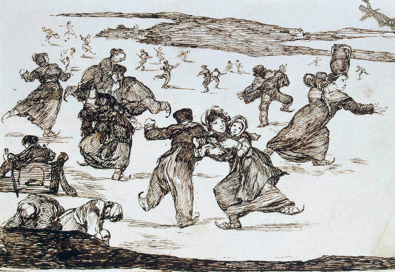Korcsolyázók, 1812 és 1823 között. alkotó: Francisco de Goya