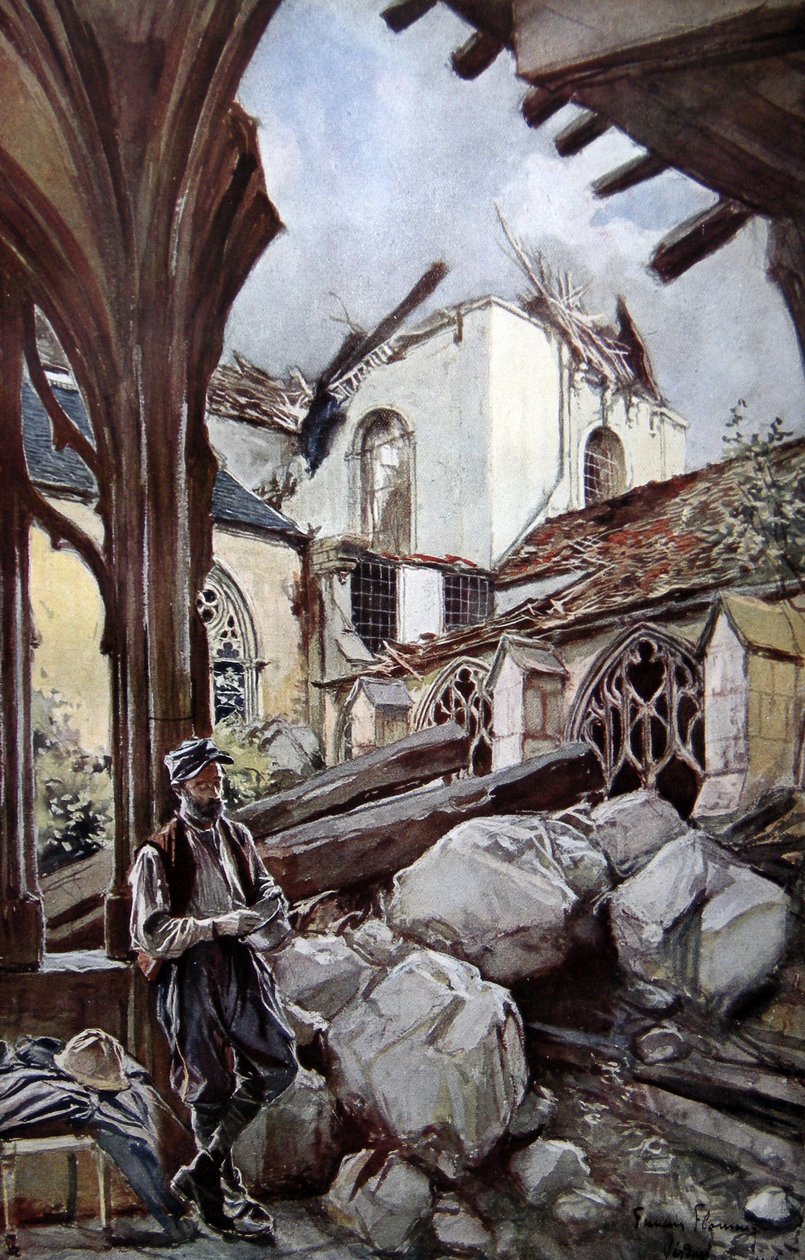 Verdun katedrális német bombázás után, 1914 alkotó: Francois Flameng