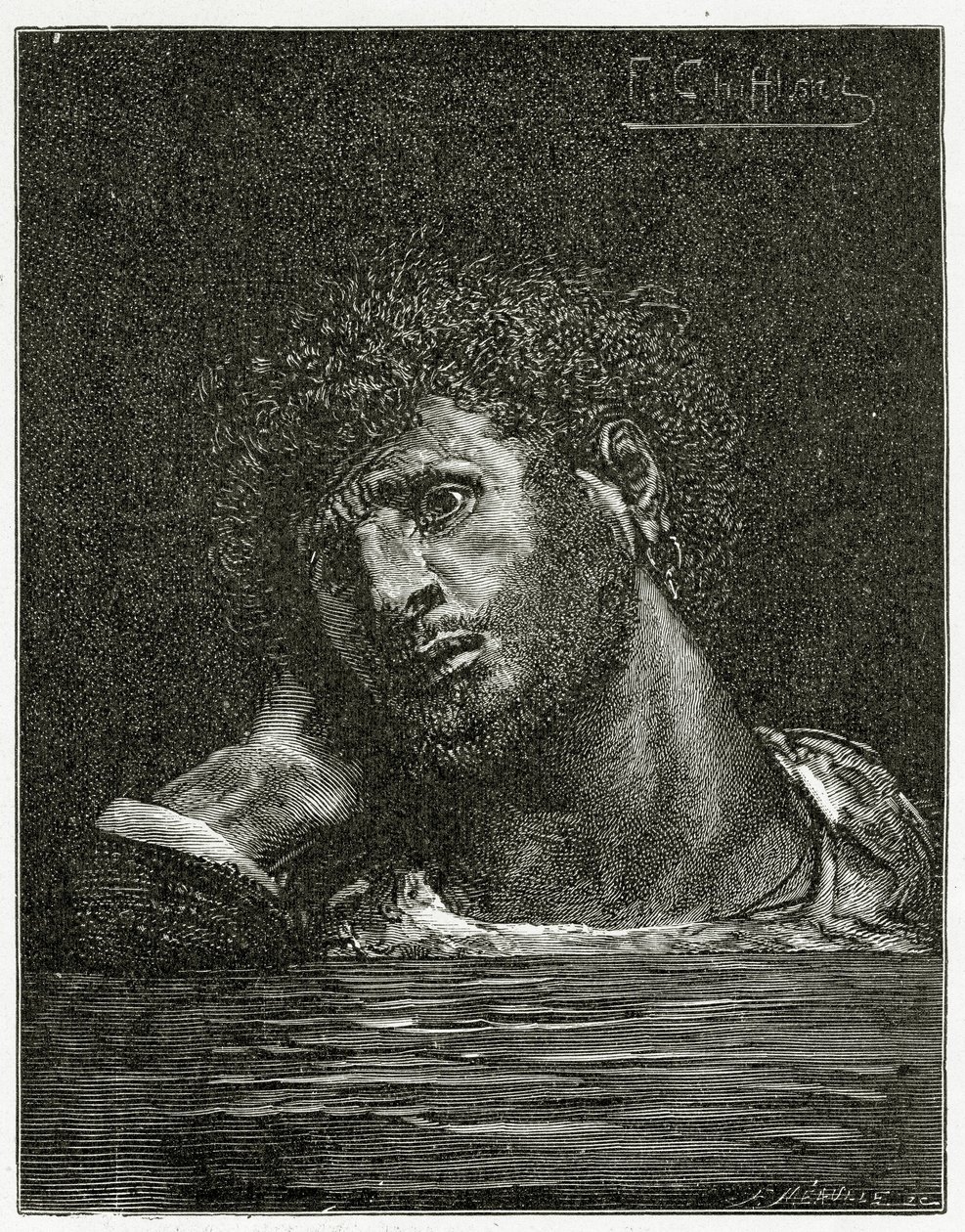 Mort de Giliath - illusztráció a Les Travailleurs de la Mer, 19. század (színes metszet) alkotó: Francois Nicolas Chifflart
