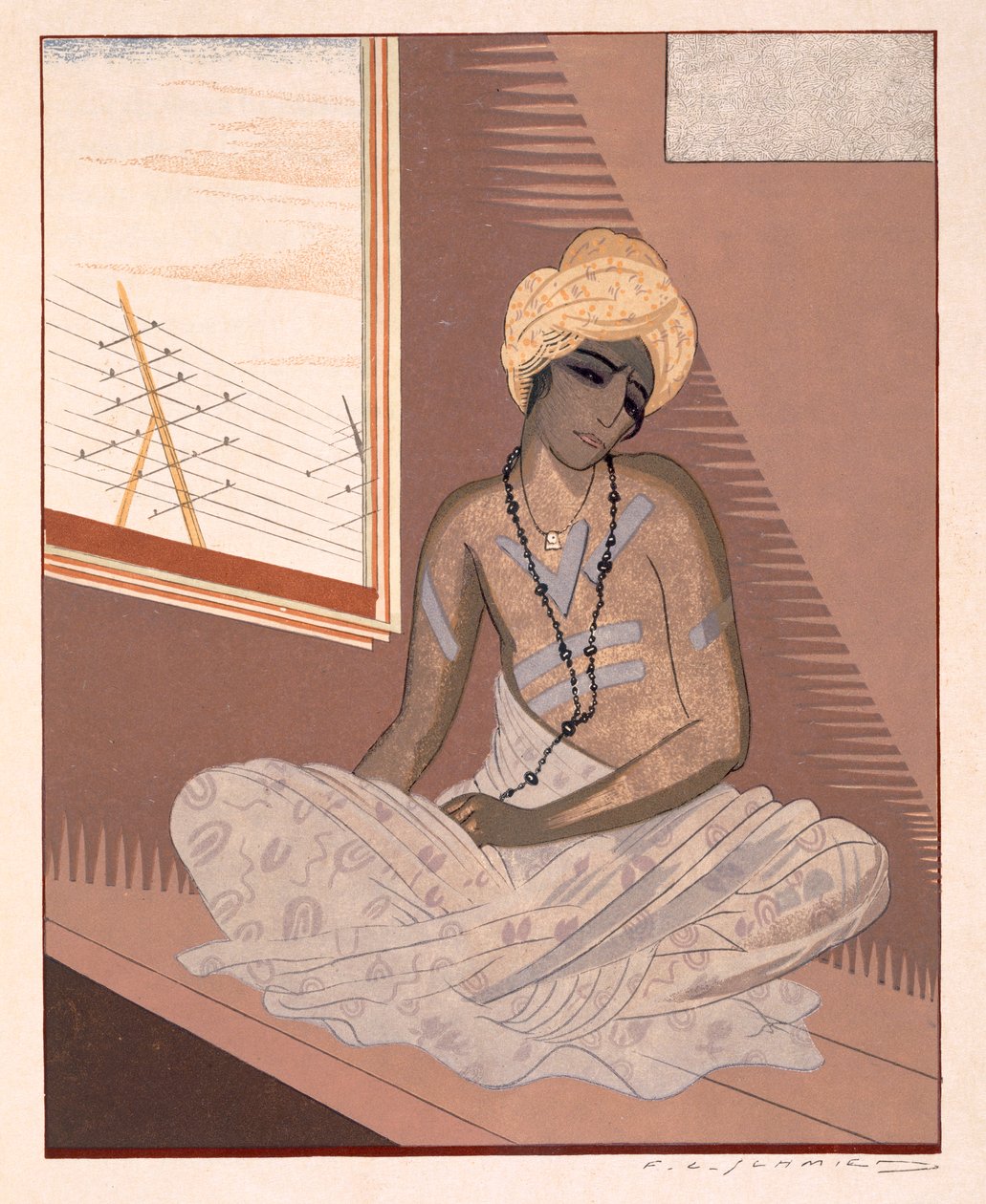 Illusztráció a „Kim”-ből, Rudyard Kipling, kocsma. 1930 alkotó: Francois Louis Schmied
