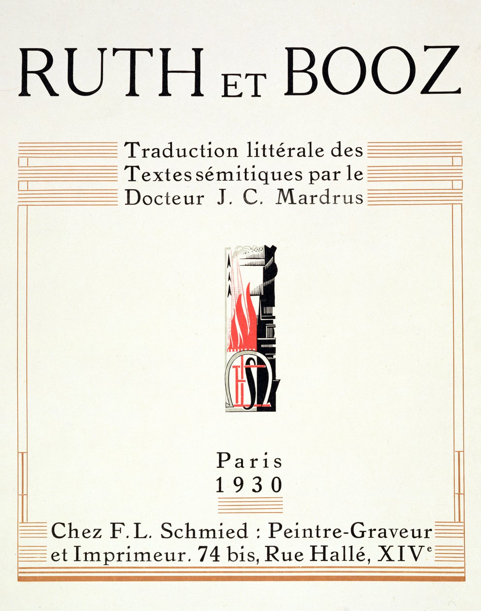 Címlap a "Ruth et Booz" című könyvből, J.C. Mardrus fordításában, 1930-ban megjelent. alkotó: Francois Louis Schmied