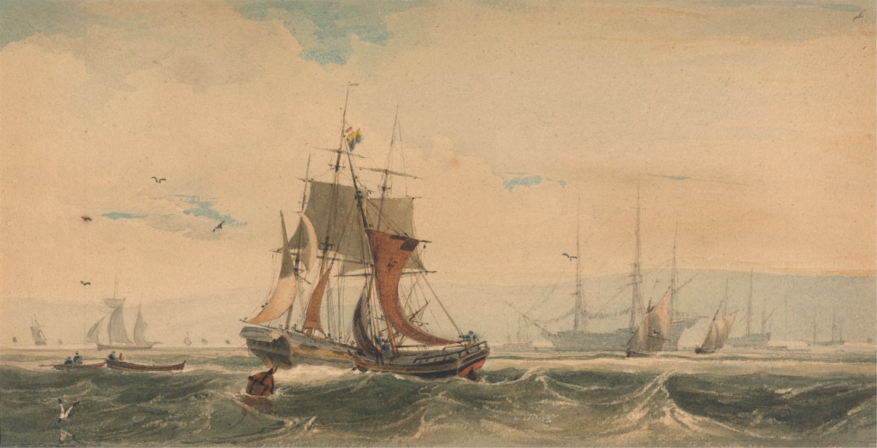Szállítás a Medway-n, Kentben alkotó: Francois Louis Thomas Francia