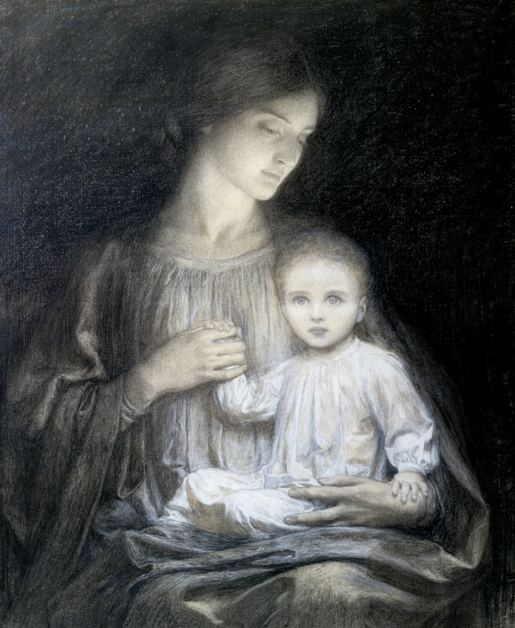 Anya és gyermeke, 1920 körül (ceruza, gouache és szén) alkotó: Frank Dicksee
