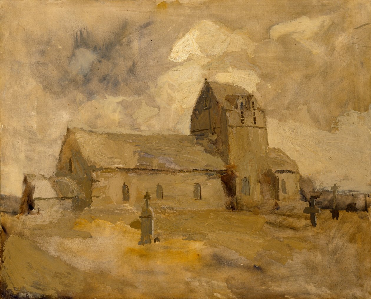 Falusi templom és temető, Bretagne, n.d. alkotó: Frank Edwin Scott