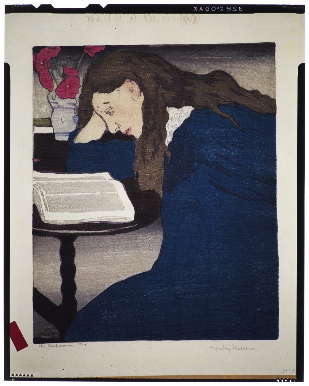 A könyvmoly, 1920-25 (fametszet) alkotó: Frank Morley Fletcher