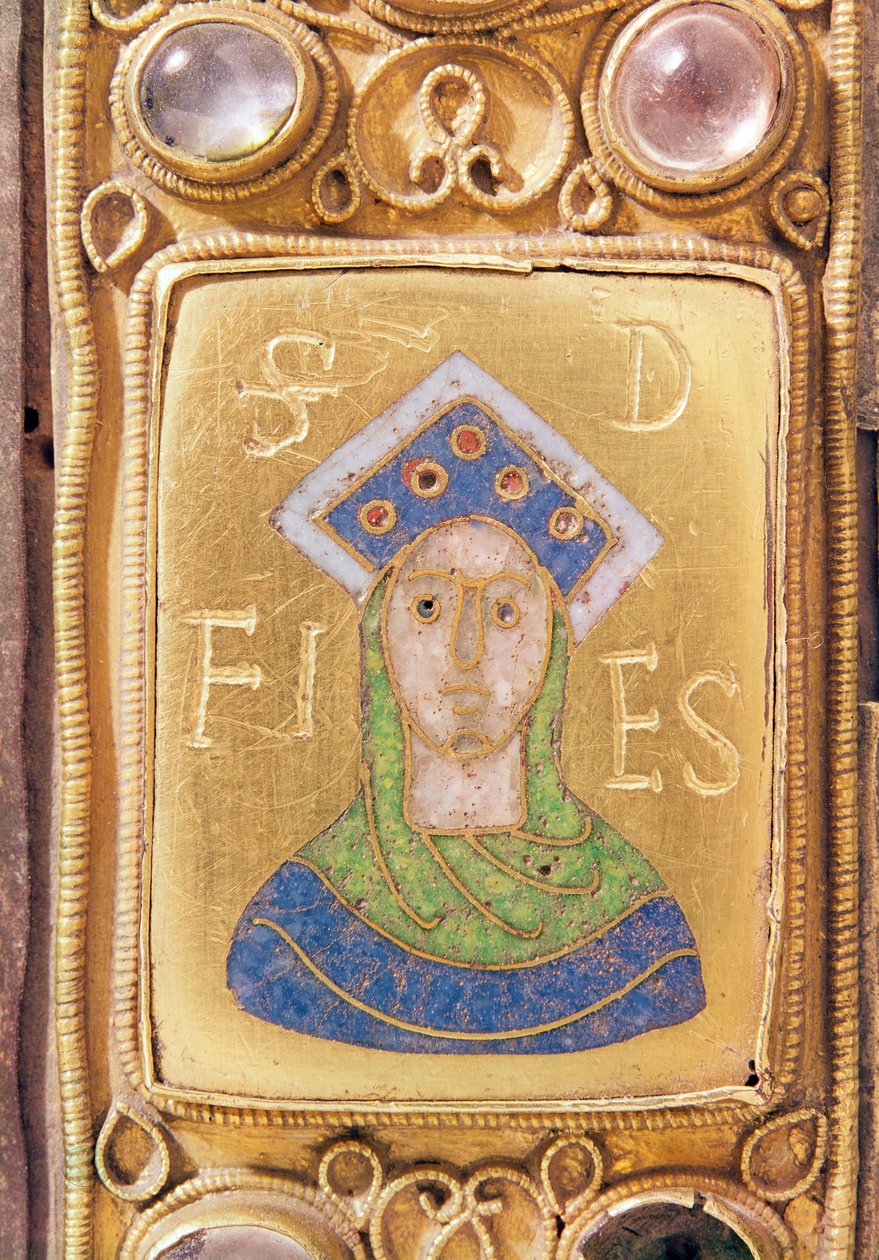 St. Foy, részlet egy hordozható oltárról, 1100 körül (arany és zománc) alkotó: Frankish School