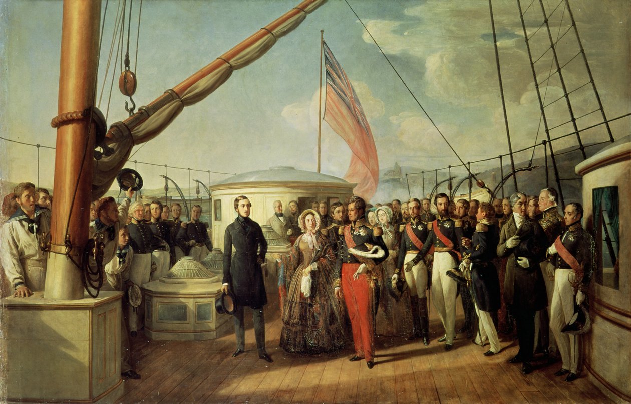 I. Lajos Fülöp (1773-1850) és Viktória királynő (1819-1901) találkozása Le Treportban, 1843. szeptember 2. alkotó: François Auguste Biard