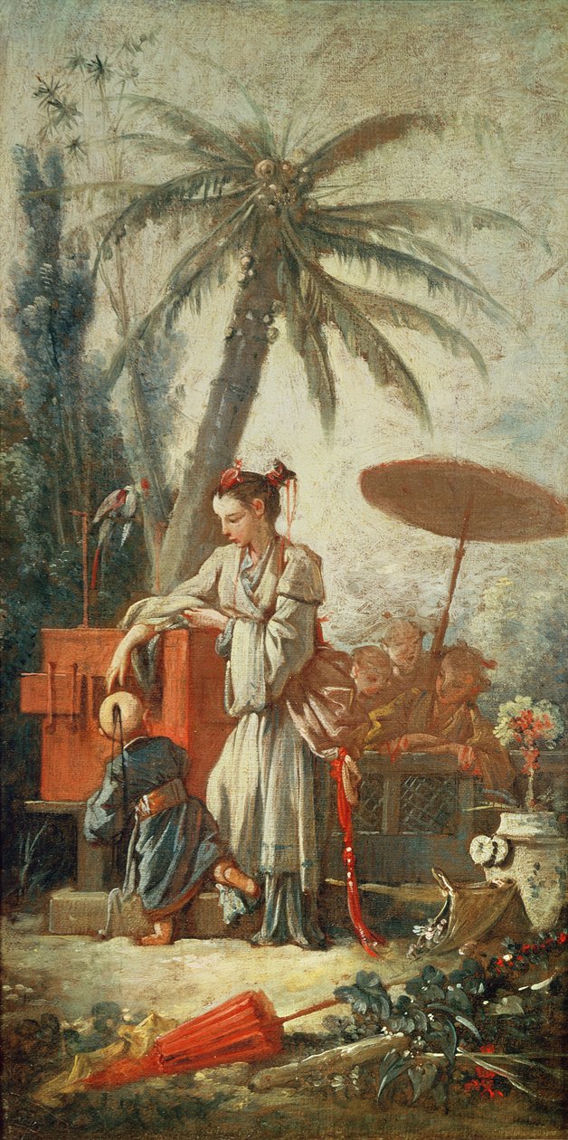 Kínai kíváncsiság, tanulmány gobelin rajzfilmhez, 1742 körül alkotó: François Boucher