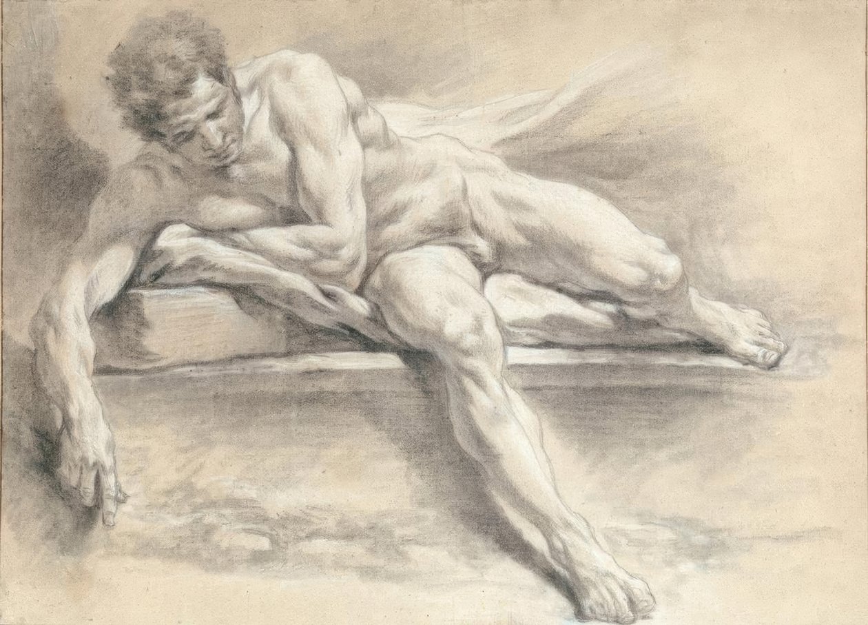Meztelen tanulmány egy kőpadon fekvő férfiról alkotó: François Boucher