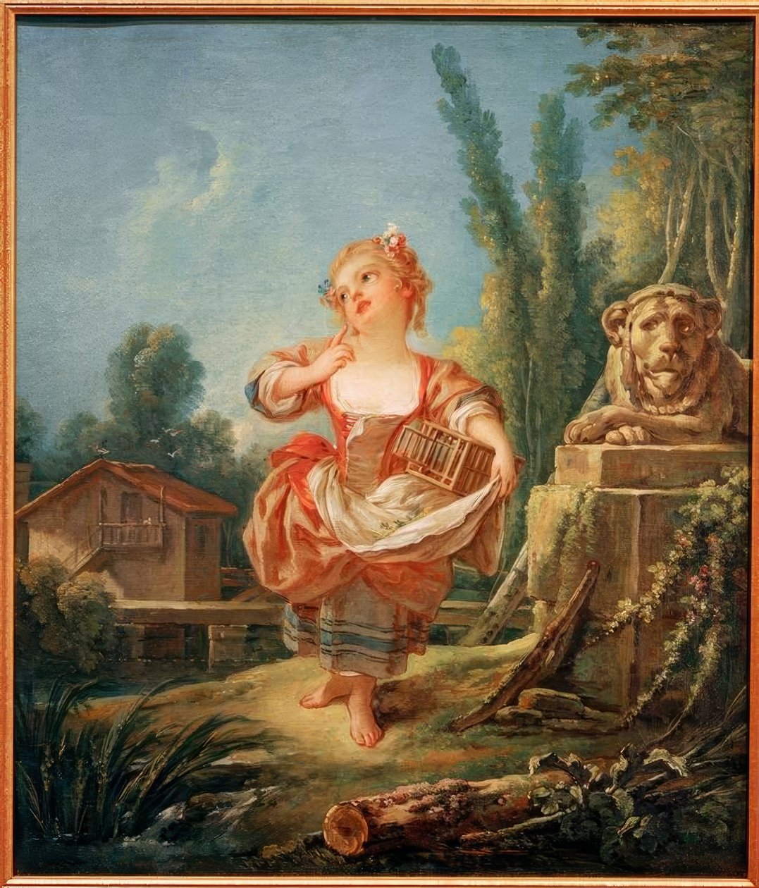 A lány a madárkalitkával alkotó: François Boucher