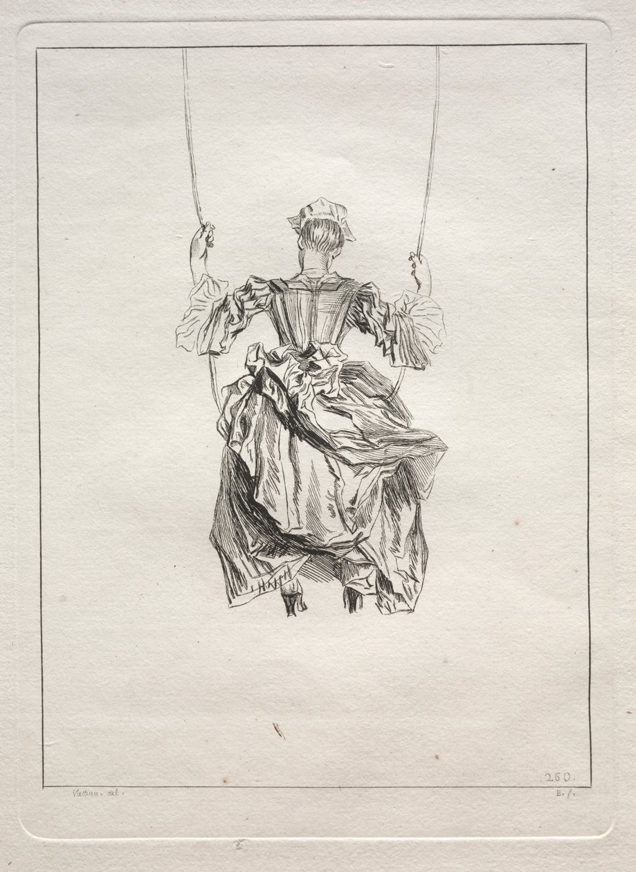 Nő a hintában, hátulról nézve alkotó: François Boucher