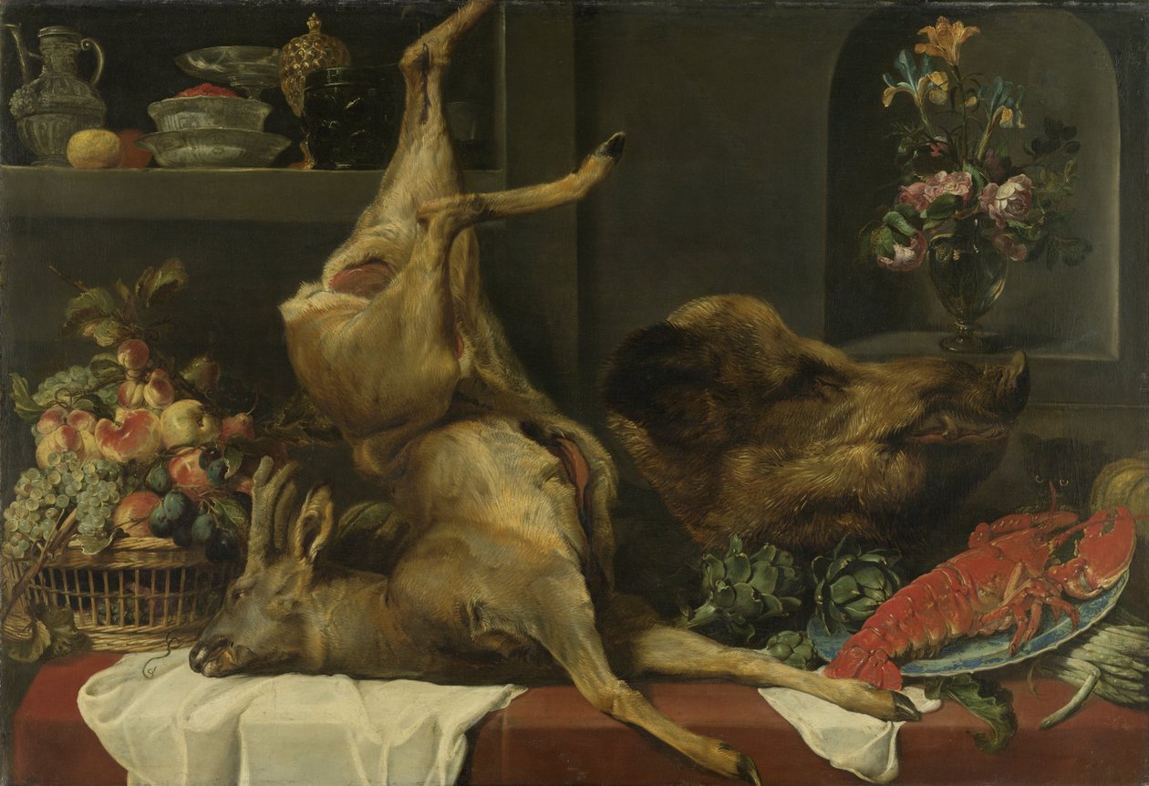 Csendélet nagy döglött vadakkal, gyümölcsökkel és virágokkal alkotó: Frans Snyders or Snijders