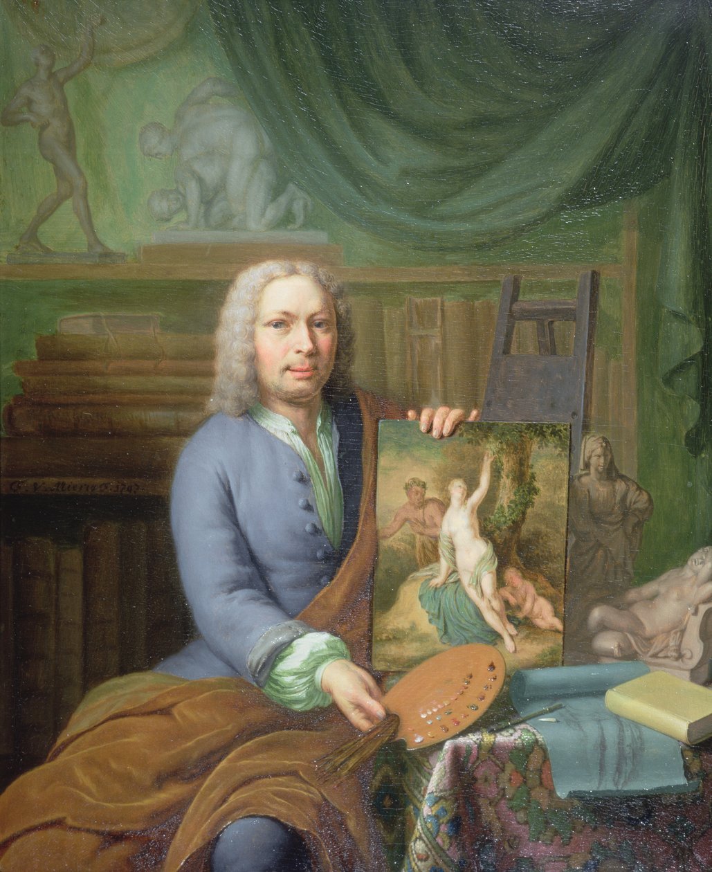 A művész apjának portréja, kezében Erigone festményével alkotó: Frans van Mieris