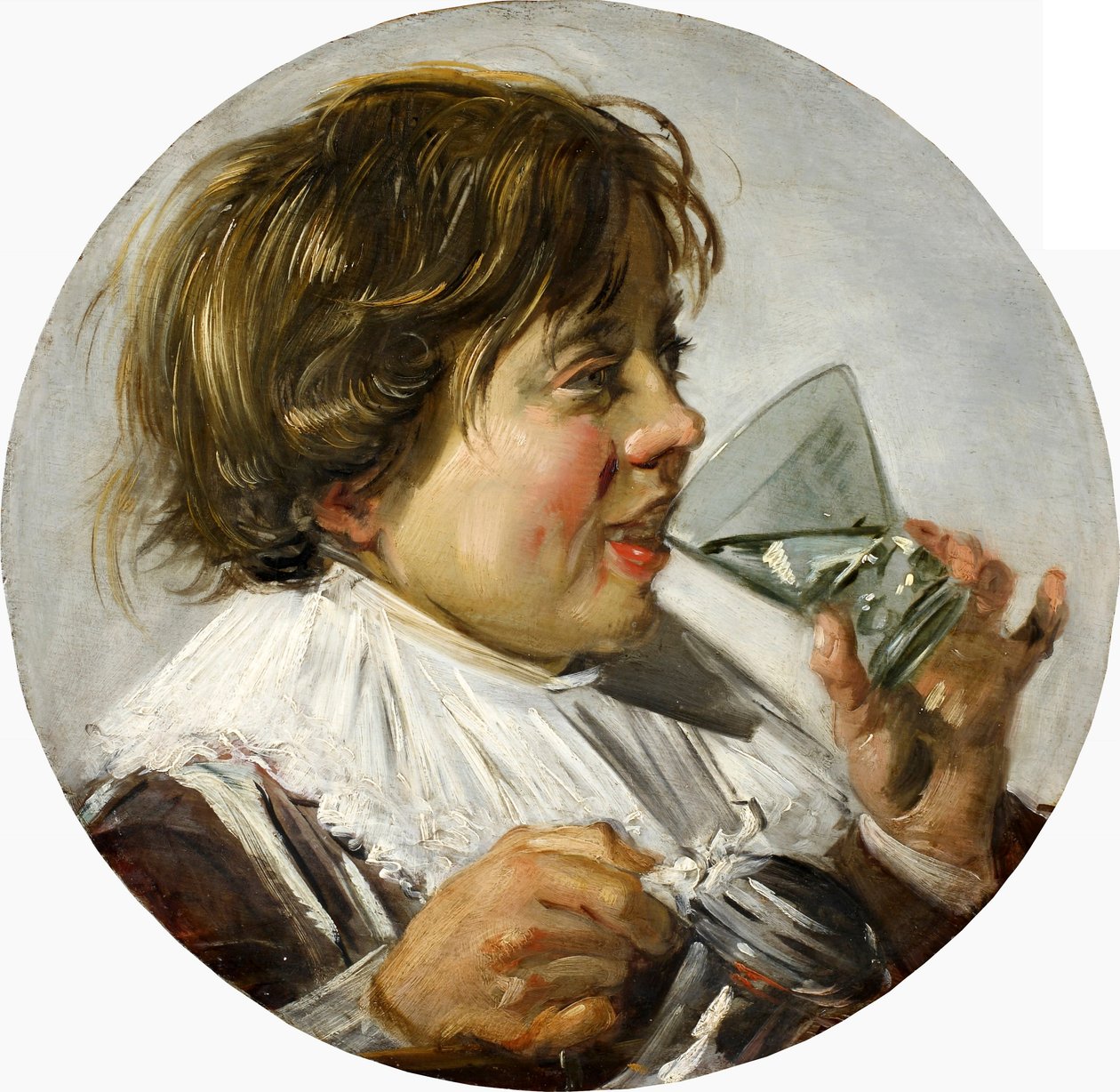 Félalakos portré egy nevető fiúról egy borospohárral alkotó: Frans Hals