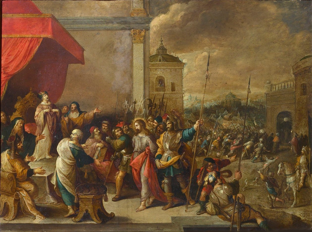 Krisztus Kajafás előtt, Kr. e. 1650. alkotó: Frans III Francken