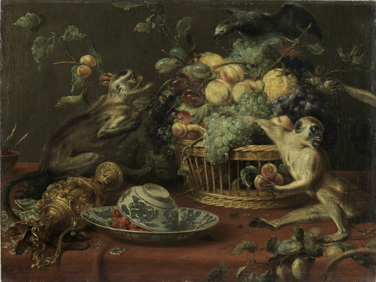 Majmok és papagáj egy gyümölcskosár mellett alkotó: Frans Snyders