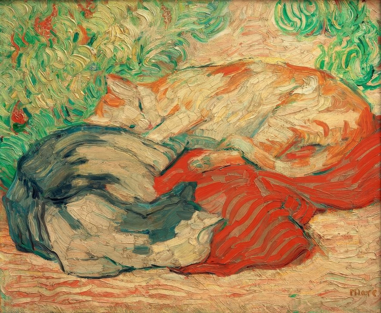 Macskák egy piros ruhán alkotó: Franz Marc