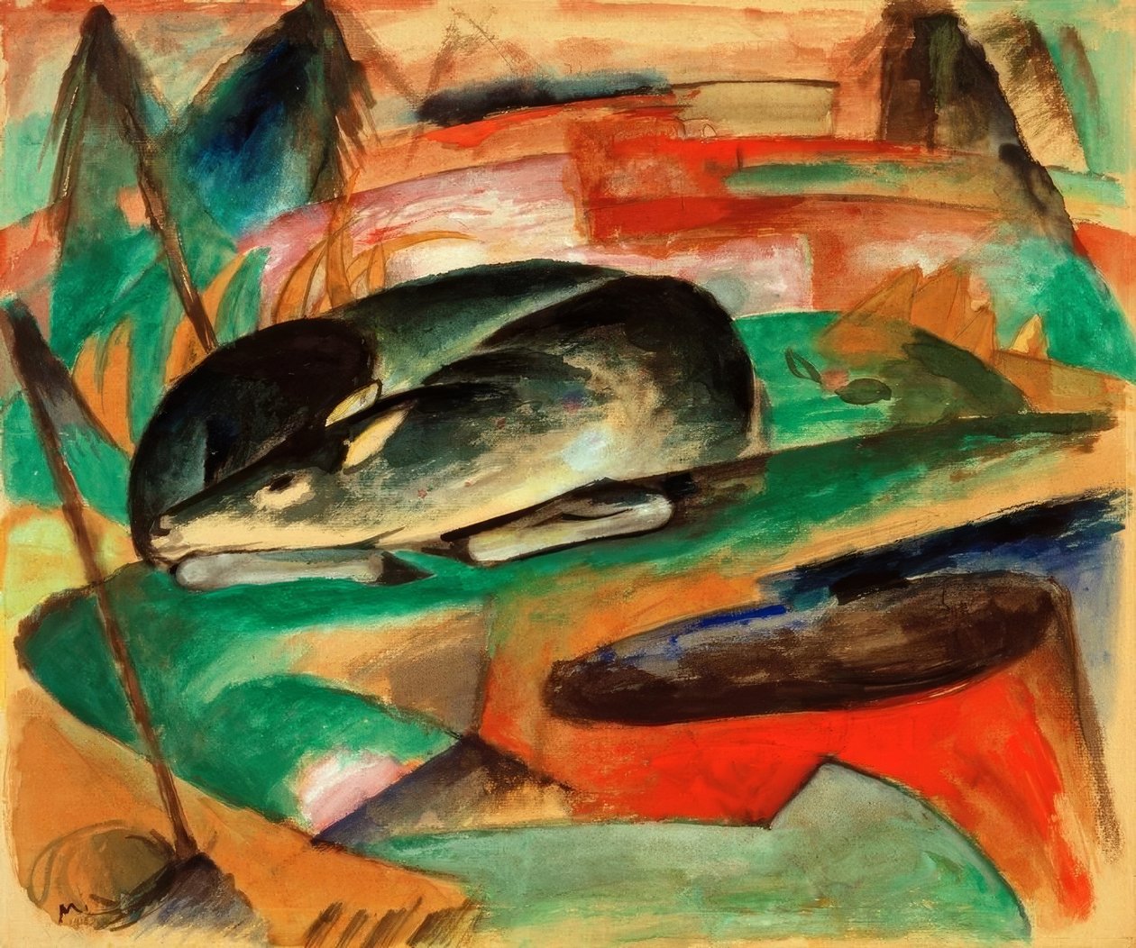Alvó szarvas alkotó: Franz Marc