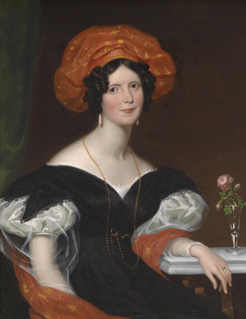 Egy ülő hölgy portréja, piros sállal és piros fejfedővel alkotó: Franz Xaver Winterhalter