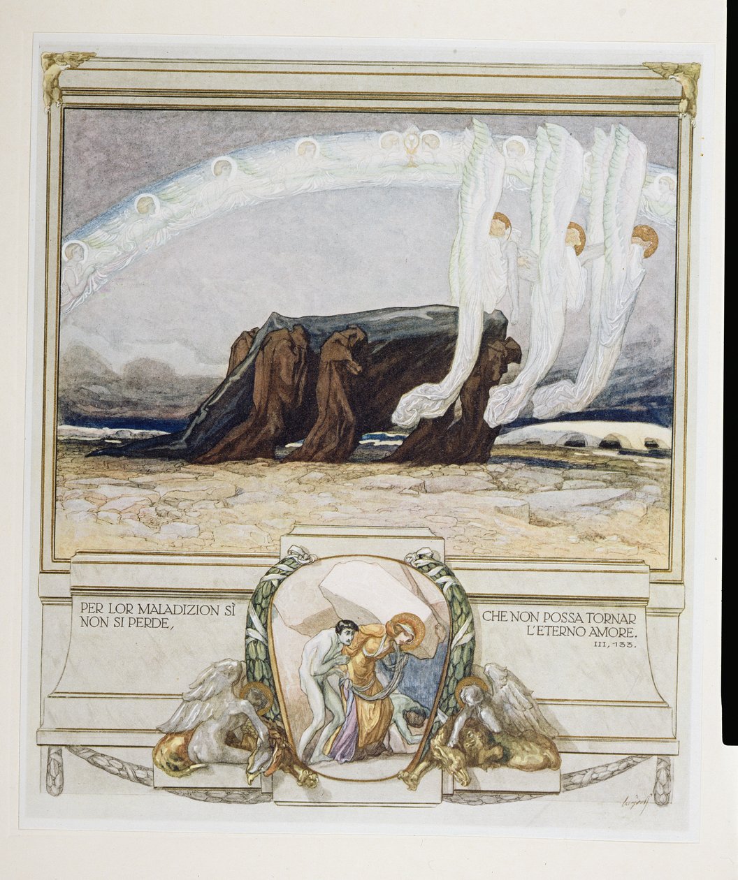 Illusztráció Dante „Isteni színjátékából”, Purgatórium, II. ének: 135, 1921 alkotó: Franz von Bayros