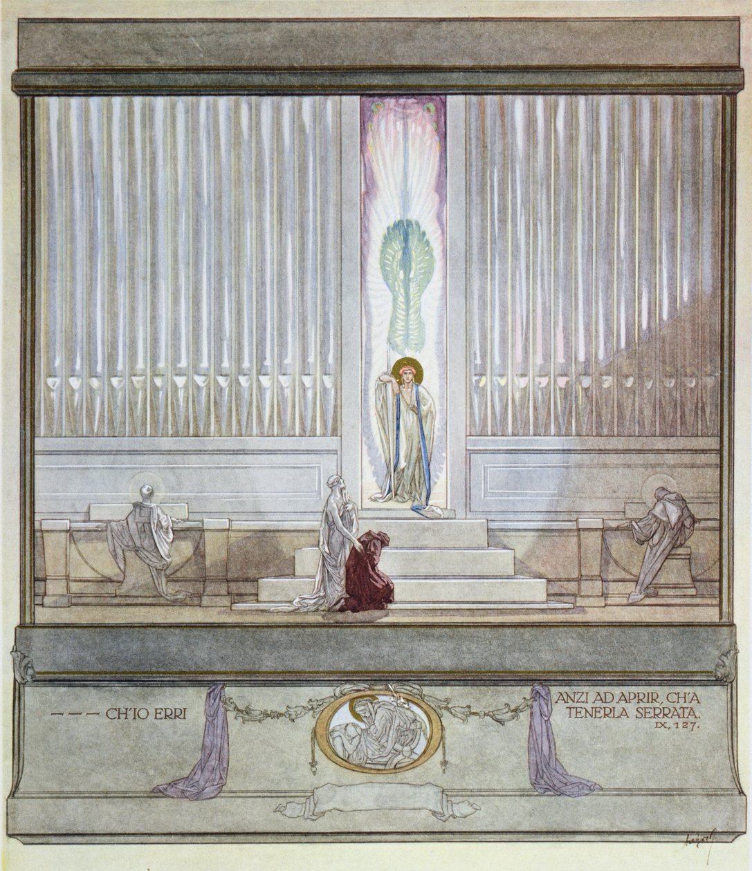 Illusztráció Dante „Isteni színjátékából”, Purgatórium, IX. ének: 127, 1921 alkotó: Franz von Bayros