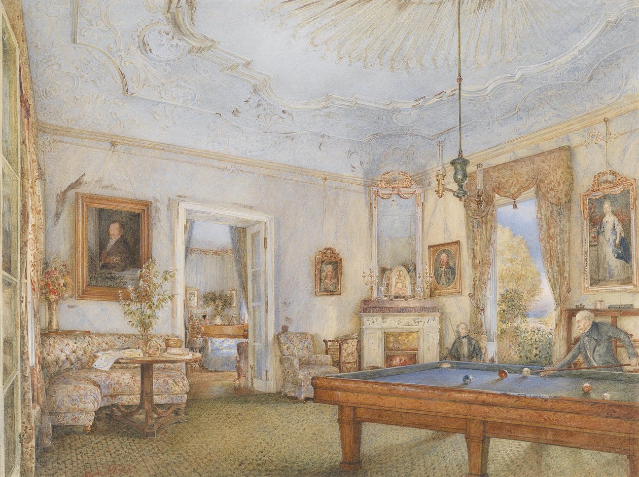 Biedermeier belső tér biliárdozással alkotó: Franz Alt